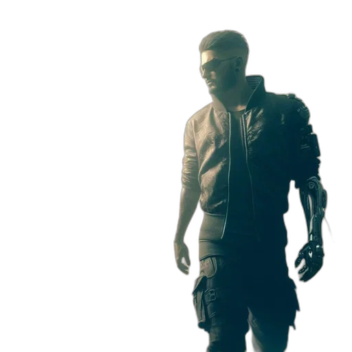 jacket, 3d render, concept art, cyberpunk, pixel art, midst, desert, man transparent PNG cut-out
