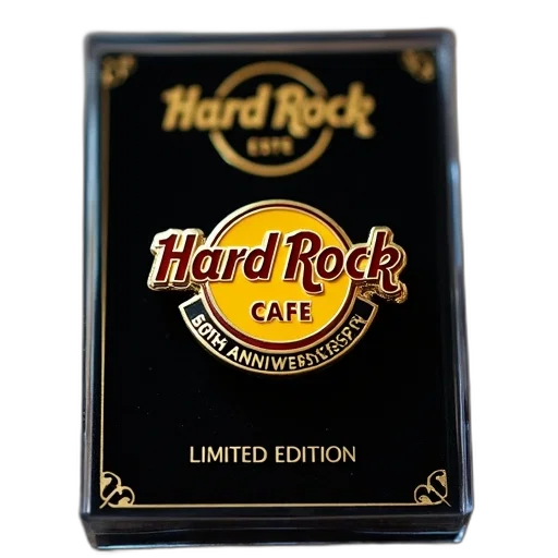 food, gold-colored, pin, badge, featuring, hard, rock, cafe transparent PNG cut-out