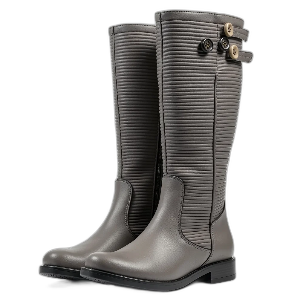 shoes, 3d render, photorealistic, pair, grey, textured, knee-high, boots transparent PNG cut-out