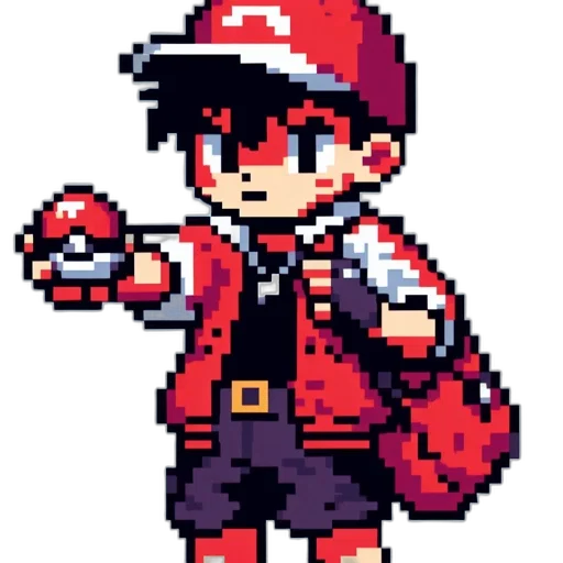 hat, staff, pixel art, concept art, cartoon, anime, red, monochrome transparent PNG cut-out