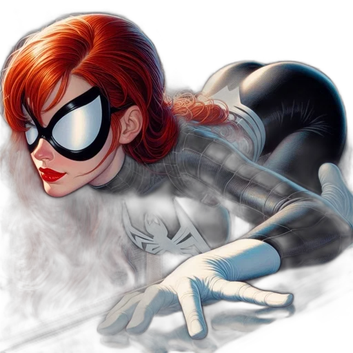 comic book art, concept art, cartoon, watercolor, spider-woman, depicted, sleek, black transparent PNG cut-out