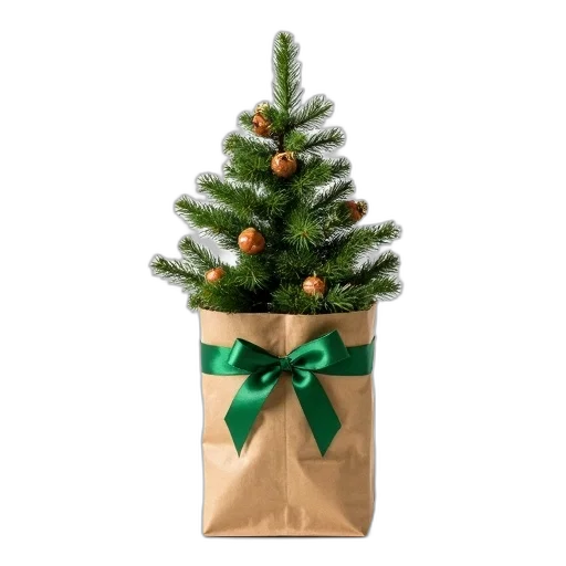 tree, 3d render, small, artificial, christmas, green, brown, color transparent PNG cut-out