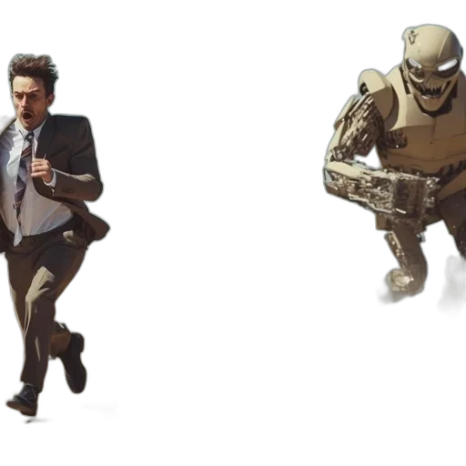 concept art, comic book art, pixel art, 3d render, earth tones, suited, man, flees transparent PNG cut-out
