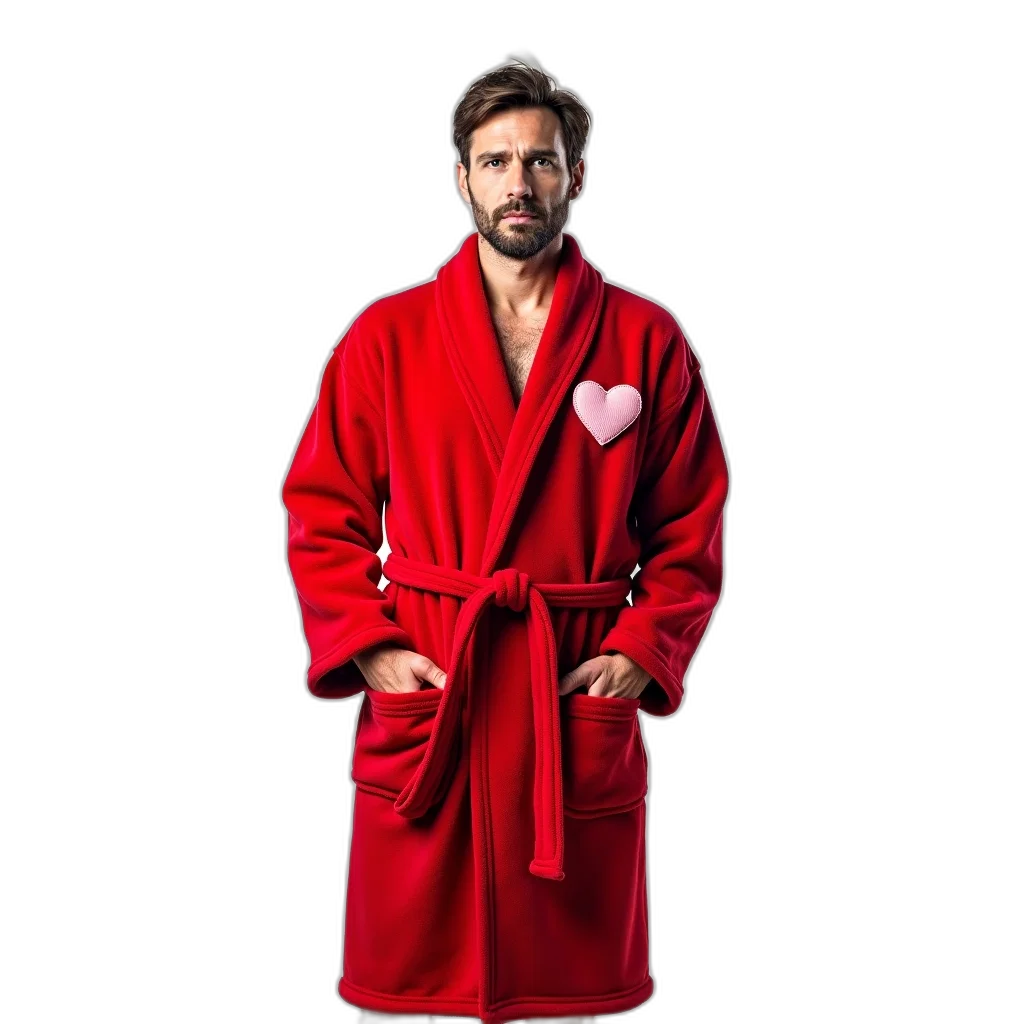 jacket, animal, dress, red, man, standing, front, white transparent PNG cut-out