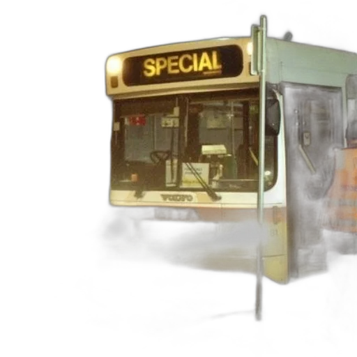 concept art, photorealistic, 3d render, fog, city street, snow, sita, bus transparent PNG cut-out
