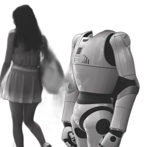 robot, dress, 3d render, concept art, photorealistic, cyberpunk, outer space, stands transparent PNG cut-out