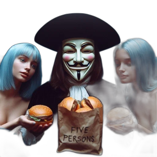 mask, food, vaporwave, cyberpunk, concept art, blue, three, individuals transparent PNG cut-out