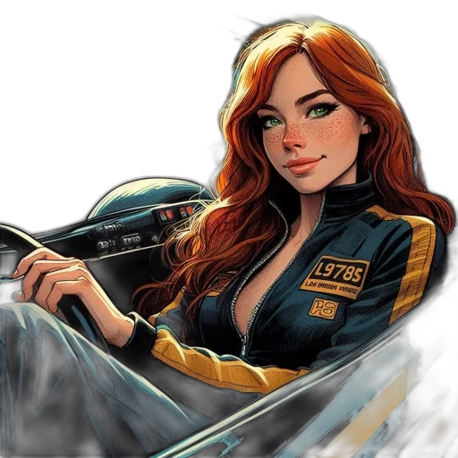 car, jacket, weapon, staff, comic book art, concept art, fantasy art, cartoon transparent PNG cut-out