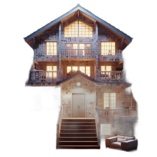 building, furniture, 3d render, concept art, photorealistic, watercolor, blue, house transparent PNG cut-out