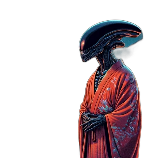 mask, robot, creature, dress, concept art, fantasy art, vaporwave, comic book art transparent PNG cut-out