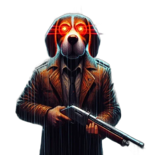 mask, robot, jacket, staff, cyberpunk, concept art, comic book art, pixel art transparent PNG cut-out