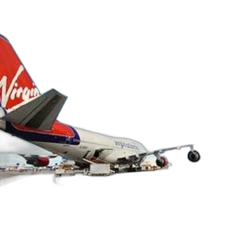 3d render, virgin, airlines, airplane, parked, tarmac, under, partly transparent PNG cut-out