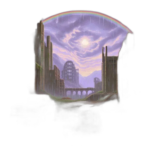 jacket, umbrella, robot, crown, concept art, vaporwave, watercolor, pixel art transparent PNG cut-out