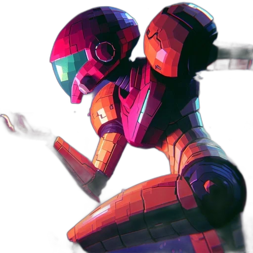 robot, weapon, mask, concept art, pixel art, cyberpunk, 3d render, outer space transparent PNG cut-out