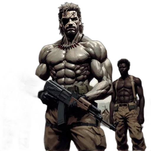 weapon, comic book art, concept art, fantasy art, cyberpunk, earth tones, muscular, man transparent PNG cut-out