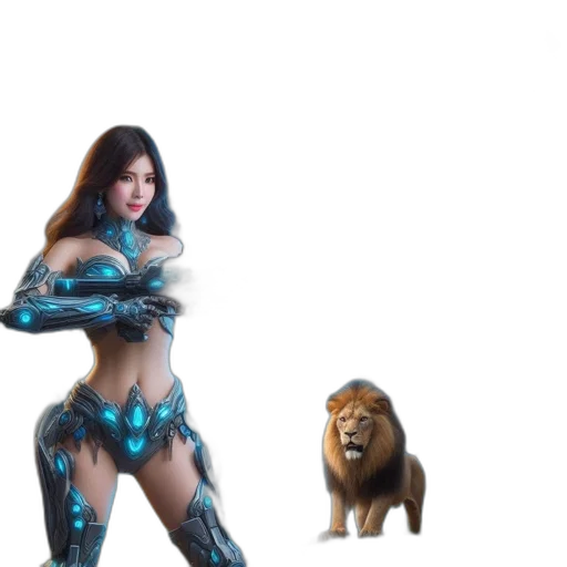 animal, creature, concept art, fantasy art, 3d render, pixel art, blue, woman transparent PNG cut-out