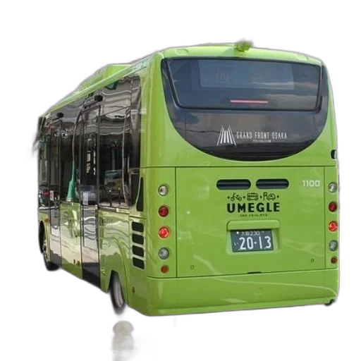 3d render, photorealistic, green, bus, word, umegle, parked, street transparent PNG cut-out