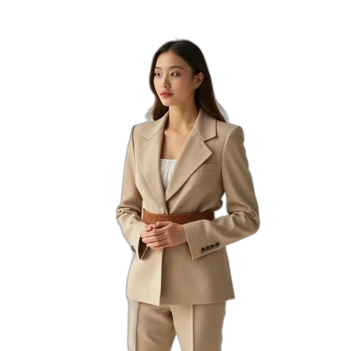 jacket, staff, dress, jewelry, earth tones, woman, beige, suit transparent PNG cut-out