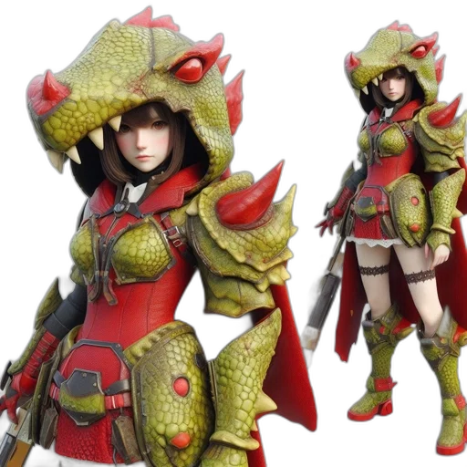 dragon, concept art, 3d render, fantasy art, red, two, women, wearing transparent PNG cut-out