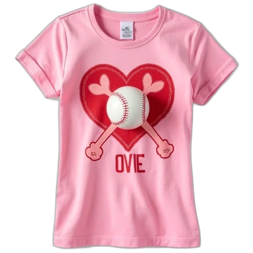pink, t-shirt, graphic, design, featuring, red, heart, baseball transparent PNG cut-out