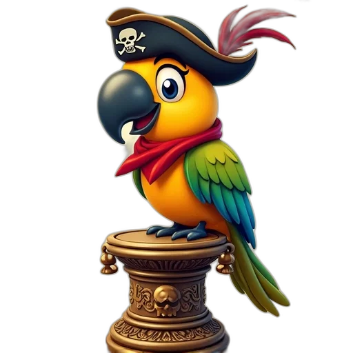 staff, crown, concept art, 3d render, fantasy art, pixel art, cartoonish, parrot transparent PNG cut-out