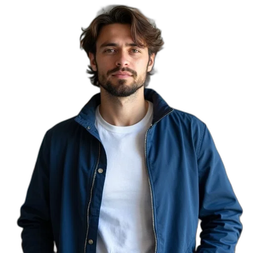 jacket, staff, face, hair, photorealistic, 3d render, concept art, pixel art transparent PNG cut-out
