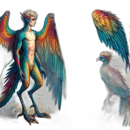 concept art, fantasy art, 3d render, comic book art, colorful, pastel, anthropomorphic, avian transparent PNG cut-out