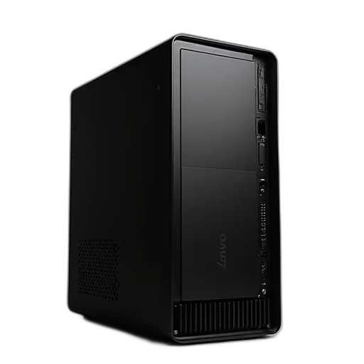3d render, sleek, black, desktop, computer, lenovo, logo, front transparent PNG cut-out