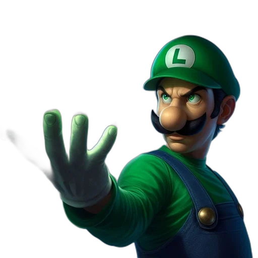 mask, hat, face, weapon, 3d render, concept art, photorealistic, green transparent PNG cut-out