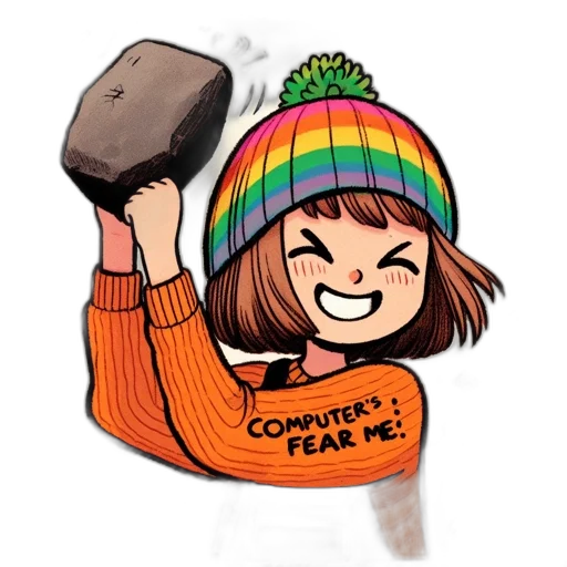 hat, weapon, staff, robot, cartoon, pixel art, anime, concept art transparent PNG cut-out