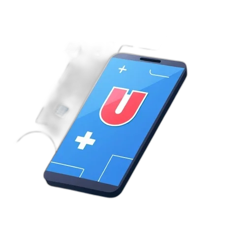 3d render, stylized, illustration, smartphone, blue, screen, displaying, red transparent PNG cut-out