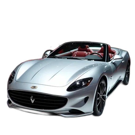 car, 3d render, photorealistic, silver, convertible, sports, displayed, auto transparent PNG cut-out
