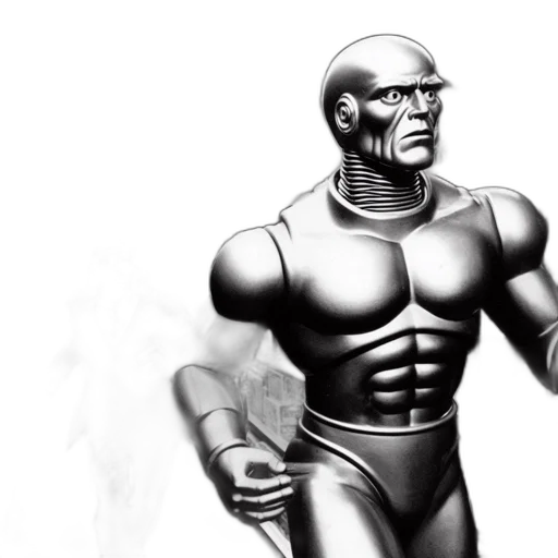 robot, comic book art, concept art, 3d render, fantasy art, monochrome, setting, reminiscent transparent PNG cut-out
