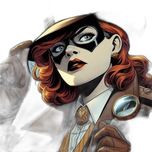 comic book art, concept art, cartoon, fantasy art, female, protagonist, donning, hat transparent PNG cut-out