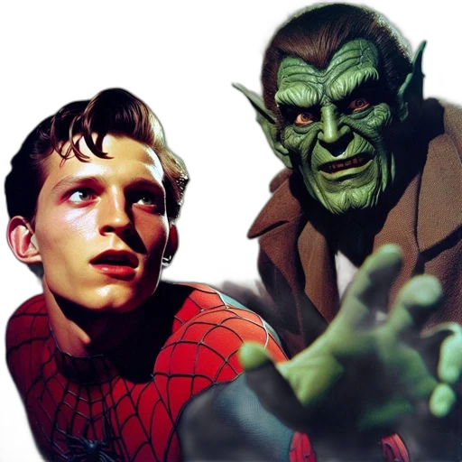 comic book art, concept art, photorealistic, 3d render, two, characters, interact, against transparent PNG cut-out