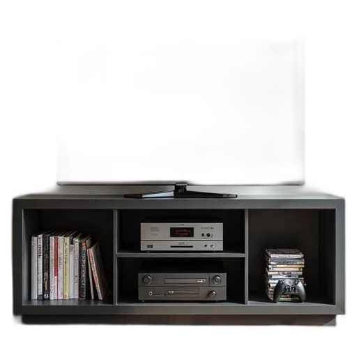 furniture, sleek, modern, entertainment, center, flat-screen, top, surrounded transparent PNG cut-out