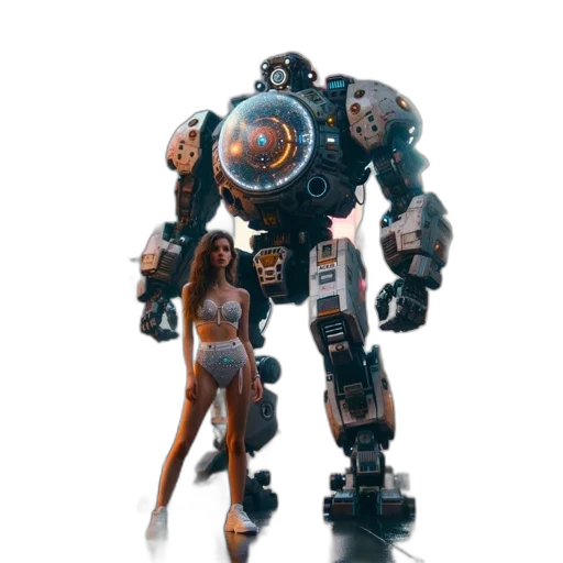 robot, weapon, creature, concept art, 3d render, cyberpunk, pixel art, outer space transparent PNG cut-out
