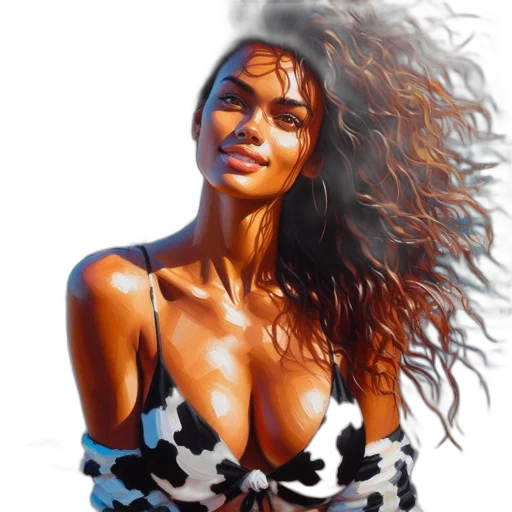 dress, photorealistic, oil painting, fantasy art, comic book art, woman, voluminous, curly transparent PNG cut-out