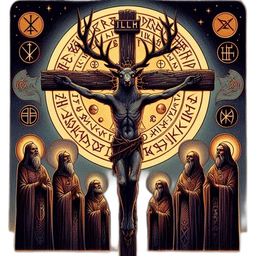 concept art, fantasy art, pixel art, central, figure, deer, antlers, atop transparent PNG cut-out