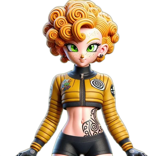 hair, concept art, 3d render, cartoon, comic book art, character, green, eyes transparent PNG cut-out