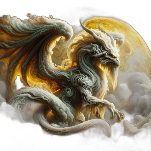 dragon, sword, fantasy art, concept art, photorealistic, oil painting, golden, monochrome transparent PNG cut-out