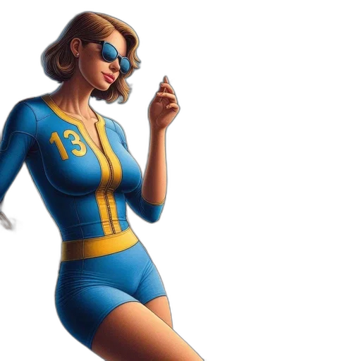 dress, comic book art, concept art, fantasy art, 3d render, blue, woman, jumpsuit transparent PNG cut-out