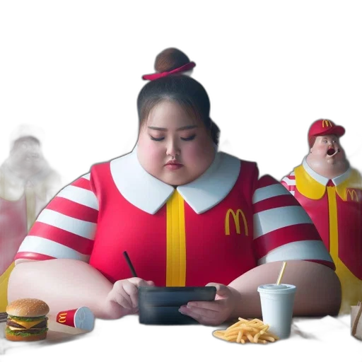 food, robot, concept art, 3d render, photorealistic, young, woman, mcdonald transparent PNG cut-out
