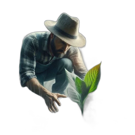 hat, staff, photorealistic, concept art, watercolor, oil painting, green, earth tones transparent PNG cut-out
