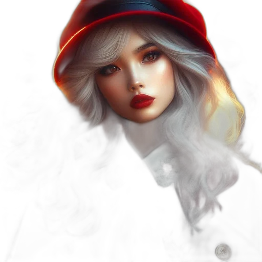 hat, face, dress, fantasy art, photorealistic, oil painting, concept art, fire transparent PNG cut-out