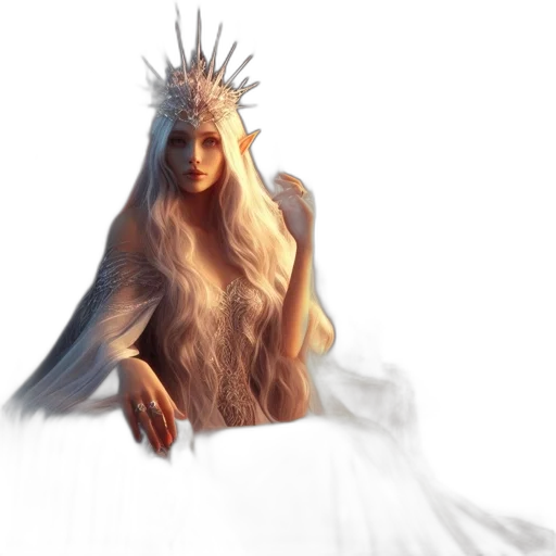dress, creature, crown, fantasy art, concept art, 3d render, photorealistic, elaborate transparent PNG cut-out