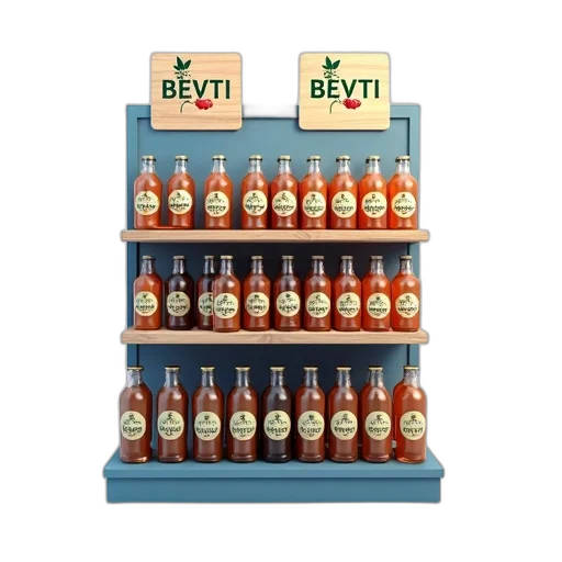 bottle, 3d render, digital, rendering, beverage, display, multiple, shelves transparent PNG cut-out