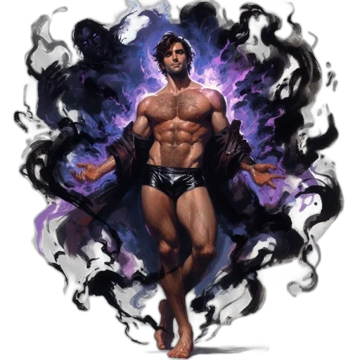 comic book art, fantasy art, concept art, pixel art, dark, muscular, man, beard transparent PNG cut-out