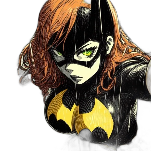 mask, comic book art, cartoon, anime, concept art, batgirl, vibrant, red transparent PNG cut-out