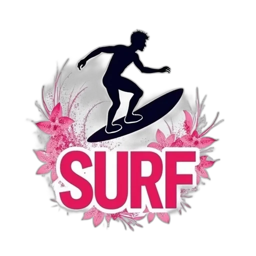 vaporwave, stylized, illustration, surfer, dynamic, pose, surfboard, underfoot transparent PNG cut-out